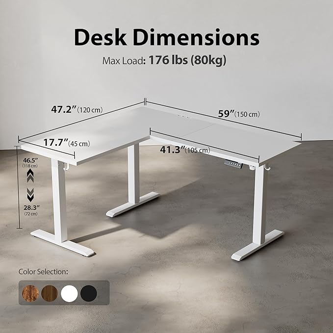 Agilestic 59 Inch L Shaped Standing Desk Adjustable Height, Electric Corner Standing Desk, Sit Stand Computer Table with Splice Board, White
