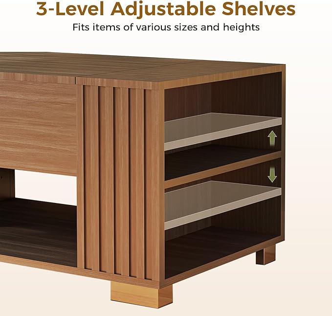COMHOMA Lift Top Coffee Table for Living Room, 39" Center Table with Hidden Storage Compartment, Adjustable Wooden Tea Table for Small Spaces, Dark Walnut
