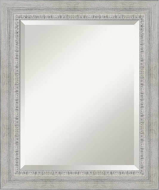 Amanti Art White Bathroom Mirror for Over Sink, 25x21 Rustic White Wash Rectangle Vanity Mirror, Small Rustic Farmhouse Wood Frame, Hangs Horizonally and Vertically, Bathroom Wall Decor, Beveled Edge