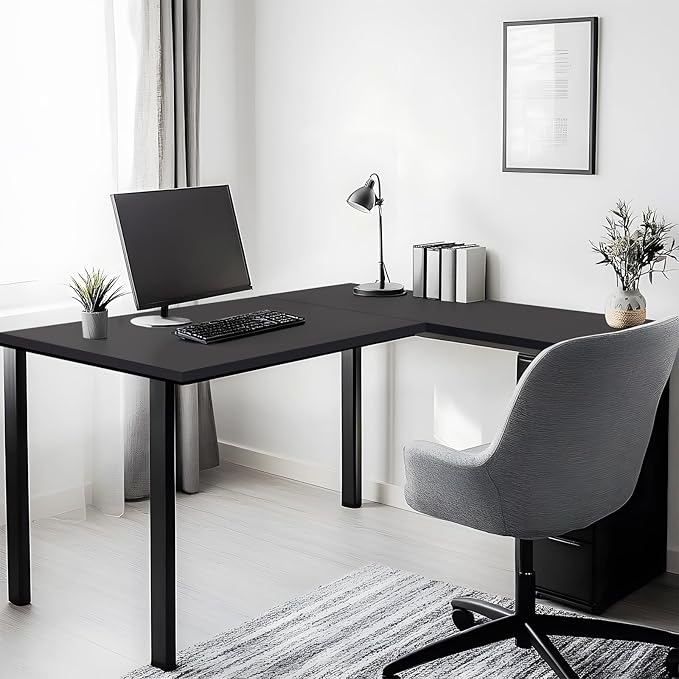 Kaboon 45.67"x23.62" Black Table Top, Solid One-Piece Desktop, Reversible Melamine Countertop, Double Desks, L-Desk DIY