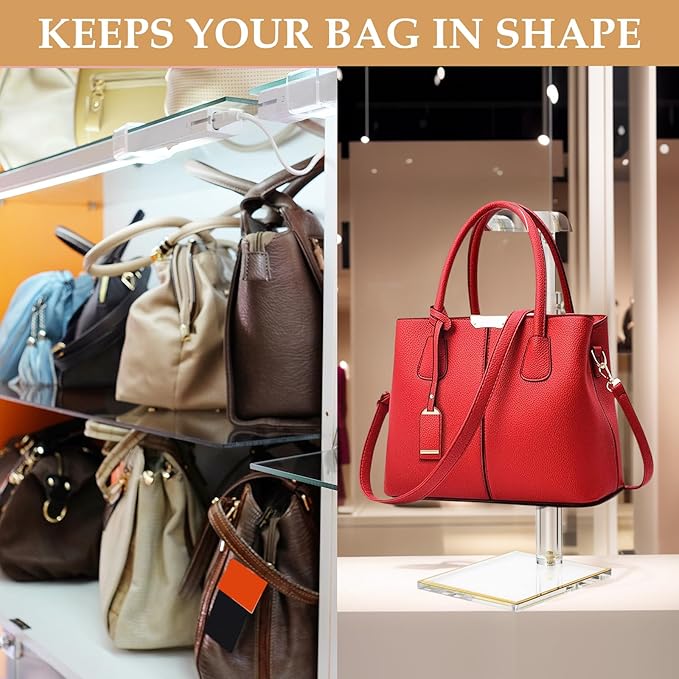 2Pcs Adjustable Purse Display Stands, Height 10"-16"+14"-24", Acrylic Handbag Stands for Display, Clear Holder for Purse Evening Bag Clutch, Bag Table Rack, Purses Hanging Organizer for Closet Retail Vendor