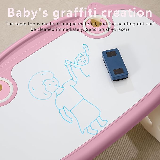 Kids Table and Chair Set The Table Can Be Graffiti and The Height Can Be Raised and Lowered for Children Age 2-10 The Order Includes Watercolor Pen and Blackboard Eraser