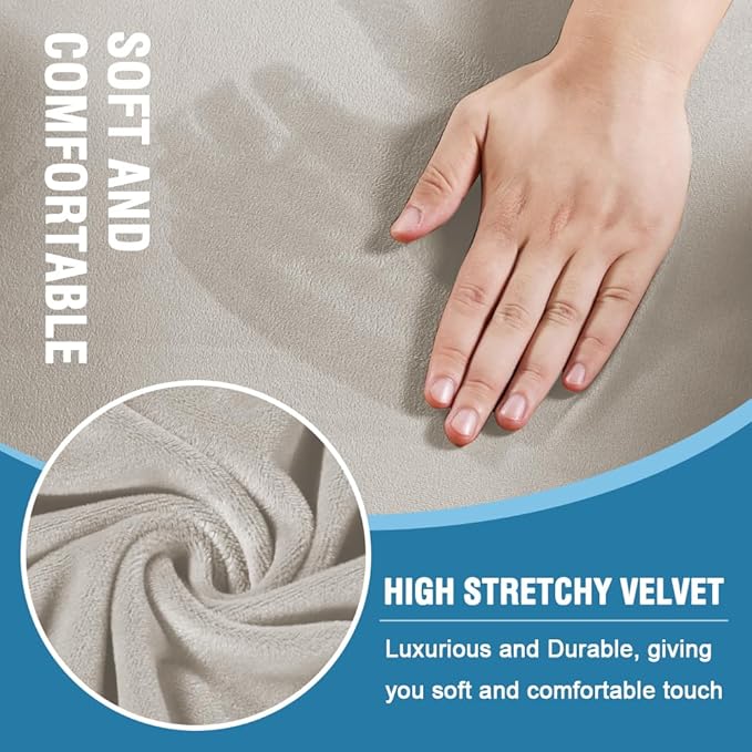 H.VERSAILTEX Sofa Cover 4 Piece T Cushion Sofa Slipcovers Thick Velvet Couch Cover Stretch T Cushion Sofa Covers for 3 Cushion Couch with 3 Individual T Cushion Covers Washable, Oatmeal