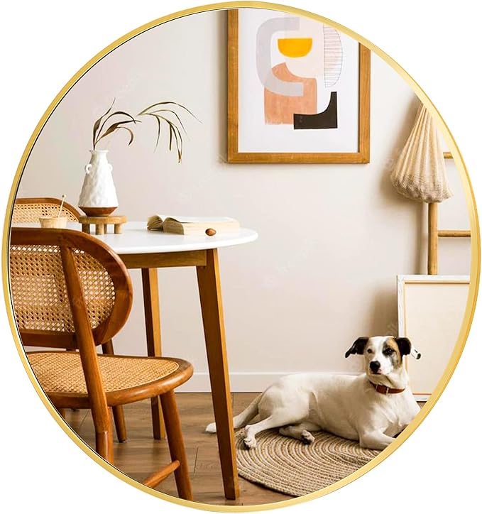 Round Mirror 29.6" Black Wall Mounted Circle Mirrors Vanity Mirror with Aluminum Alloy Frame Modern Decoration for Bathroom, Living Room, Vanity, Bedroom, Entryway