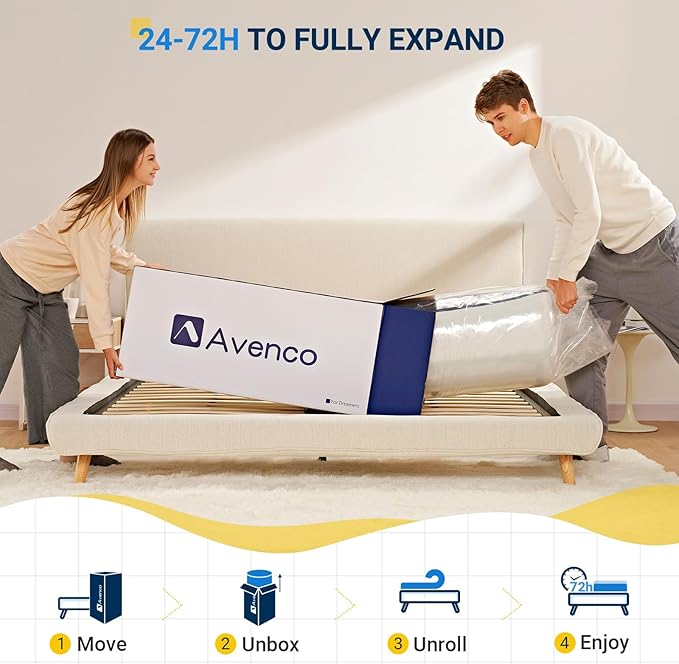 Avenco Queen Size Mattress, 6 Inch Memory Foam Queen Mattress in a Box for Comfort Sleep & Pressure Relief, CertiPUR-US Certified Medium Firm Queen Mattresses, A-M01810