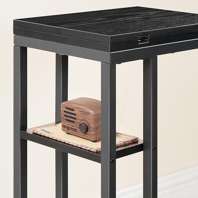 HOOBRO Foldable End Table, C Shaped Side Table with Storage Shelf, Small Snack Table Suitable for Living Room Bedroom Small Spaces, Easy Assembly, Black BK29SF01