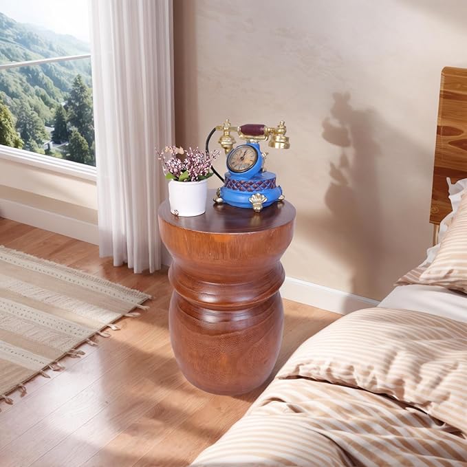 Compact Natural Wood Tree Stump End Table – Small 15.75" H Rustic Accent Table, Lightweight Solid Paulownia, Multi-Purpose Decorative Stool for Small Spaces