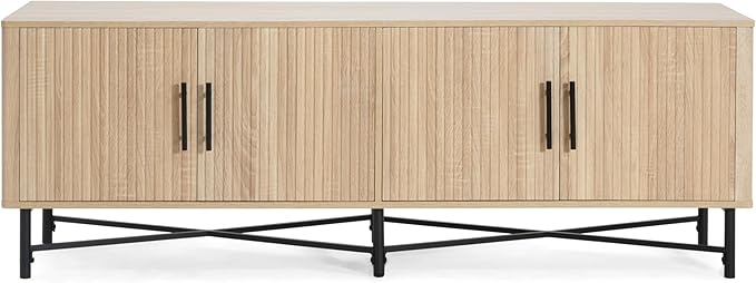 Christopher Knight Home Saral Modern 65 Inch TV Stand for TV up to 70 inch, TV Entertainment Center with Storage Adjustable Shelf, Wooden TV Console Table with Storage for Living Room, Natural