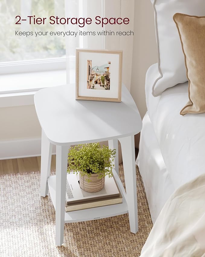 VASAGLE Side Table, Small Square End Table with Lower Shelf, Nightstand for Small Spaces, Living Room, Bedroom, Cloud White ULET236W01