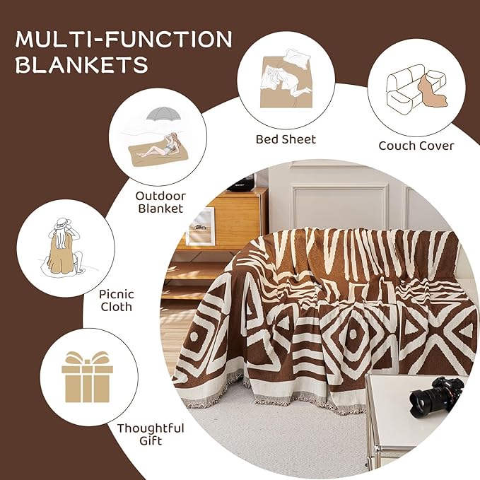 STACYPIK Soft Breathable Boho Chocolate Sofa Cover Stain Resistant Furniture Protector for 3 Cushion Couch Washable Sofa Cover for Dogs Cats Dark Khaki Reversible Sectional Covers for Sofa-91X150IN