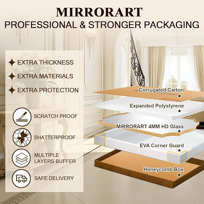Gold Bathroom Mirror, Irregular Wall Mirror, Asymmetrical Mirror with Anti-Rust Metal Frame, 24x36 Gold Mirrors for Wall Decor, Bedroom, Dining Room, Powder Room, Entryway, Mantel, Foyer