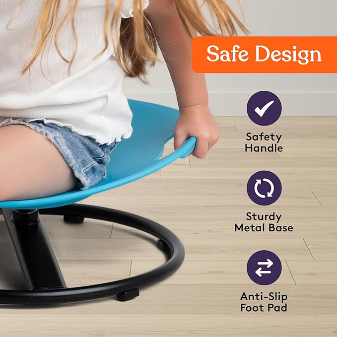 Special Supplies Smile Spinning Chair for Kids- Versatile Kids Sit and Spin Sensory Chair for Training Body Coordination for Playroom, Bedroom, or Nursery (Blue)