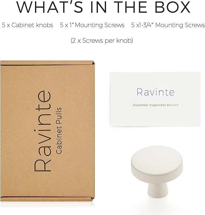 Ravinte 5 Pack Drawer Pulls 1-1/4 Inch Kitchen Cabinet Knobs White Solid Round Dresser Knobs Simple Cabinet Hardware for Cupboard Drawer Handles