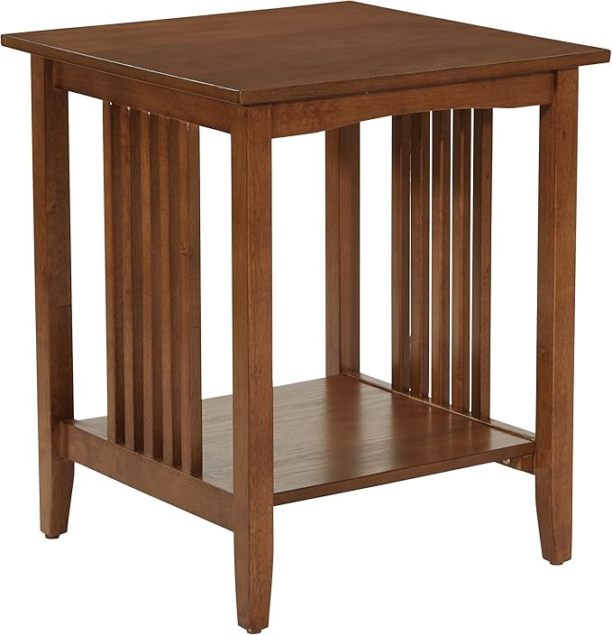 OSP Home Furnishings Sierra Side Table with Lower Storage Shelf and Mission Style Side Panels, Ash Brown