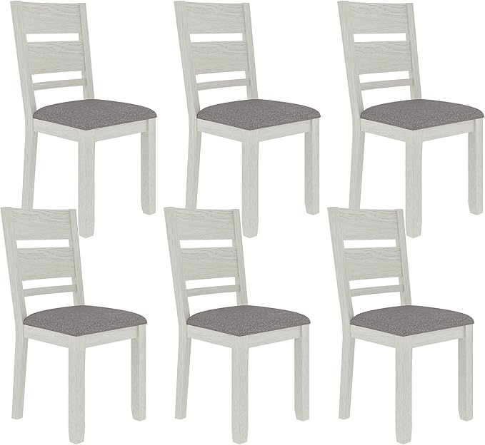 Dining Chairs Set of 6, Solid Wood Farmhouse Chairs with High Cross Back and Upholstered Seat, Easy Assembly for Indoor Home, Dinner, Kitchen, Grey