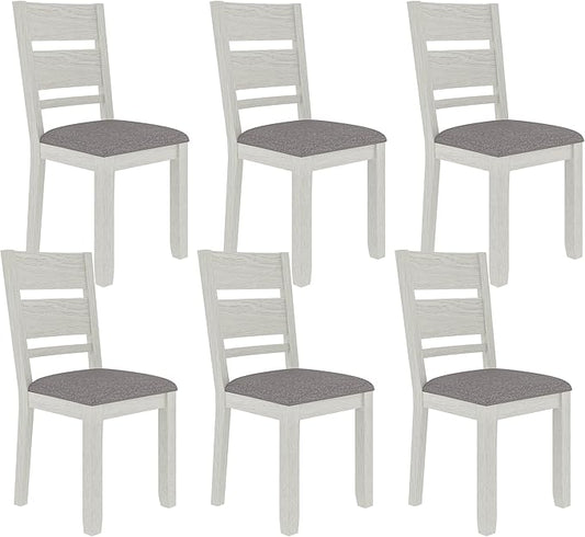 Dining Chairs Set of 6, Solid Wood Farmhouse Chairs with High Cross Back and Upholstered Seat, Easy Assembly for Indoor Home, Dinner, Kitchen, Grey