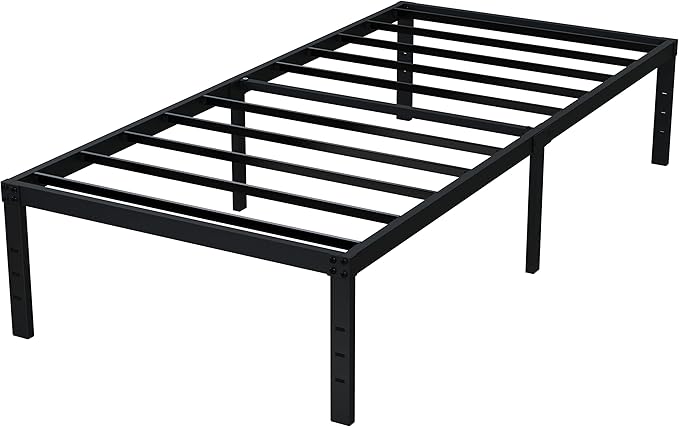 EMODA 16 Inch Heavy Duty Twin Bed Frame, Metal Platform Bed Frames No Box Spring Needed, Noise Free, Easy Assembly, Black