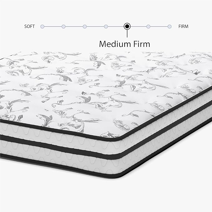 Signature Design by Ashley Full Size Chime 8 Inch Medium Firm Innerspring Mattress with Pressure Relief Quilt Foam, Fiberglass Free, Mattress In A Box