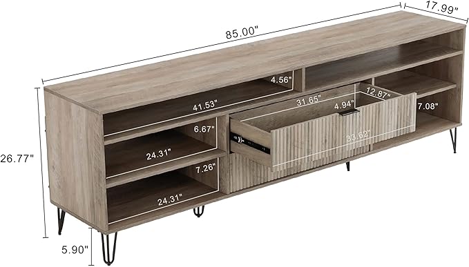 Manhattan Comfort Dumbo Mid Century Modern TV Stand for Televisions up to 80 Inches, Home Entertainment Center with Storage, 6 Shelves, 2 Drawers, No Tool Assembly, 85" Wide, Golden Brown
