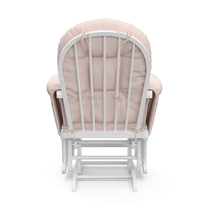 Storkcraft Premium Hoop Glider & Ottoman (White/Pink) — GREENGUARD Gold Certified Nursery Glider, Solid Wood Craftsmanship, Smooth-Gliding Nursery Chair and Ottoman, Award-Winning