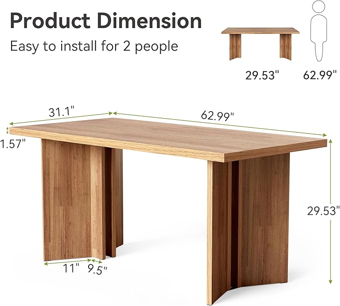LITTLE TREE Wooden Dining Table Set for 6, 63-Inch Rectangle Kitchen Table, Modern Dinner Table for Home Dining Room, Kitchen Room, Brown