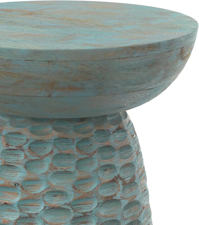 SIMPLIHOME Boyd 13-inch Wide Solid Mango End Table in Teal Wash, Contemporary-Style Accent Table for Living Room, Bedroom, or Family Room, Assembled