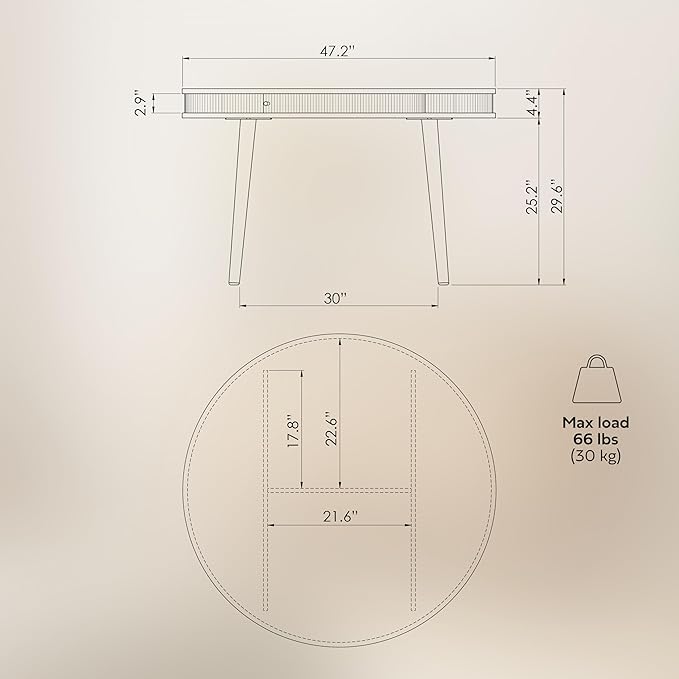 WERMO 47'' Black Round Dining Table for 4 People - Pre Assembled Black Round Kitchen Table with 2 Hidden Storages (Black Oak)