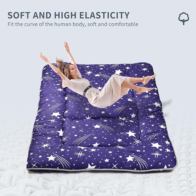 Japanese Floor Mattress,Roll Up Memory Foam Tatami Mat Easy to Store and Portable,Futon Mattress Suitable for Camping and Guest Room (Blue, Twin (80" x 36"))