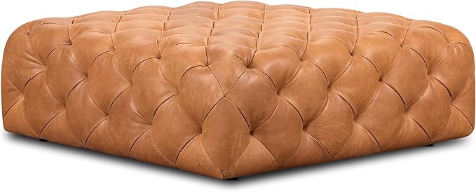 POLY & BARK Turin Ottoman in Full-Grain Pure-Aniline Dyed Italian Tanned Leather in Cognac Tan