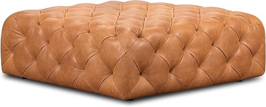 POLY & BARK Turin Ottoman in Full-Grain Pure-Aniline Dyed Italian Tanned Leather in Cognac Tan