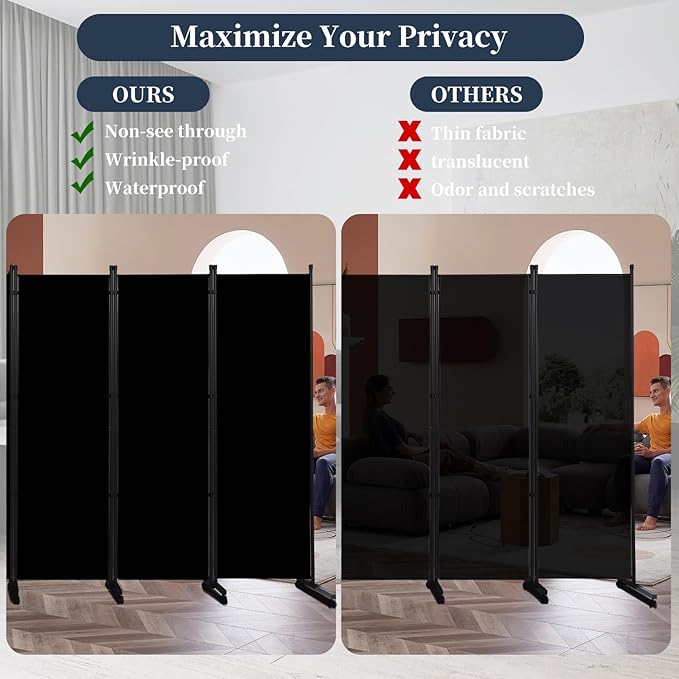 Room Divider Folding Privacy Screens with Lockable Wheels, 132'' Partition Room Dividers Freestanding Room Divider Fabric Panel for Room Separation, Wall Divider for Home Office Bedroom Dorm Decor