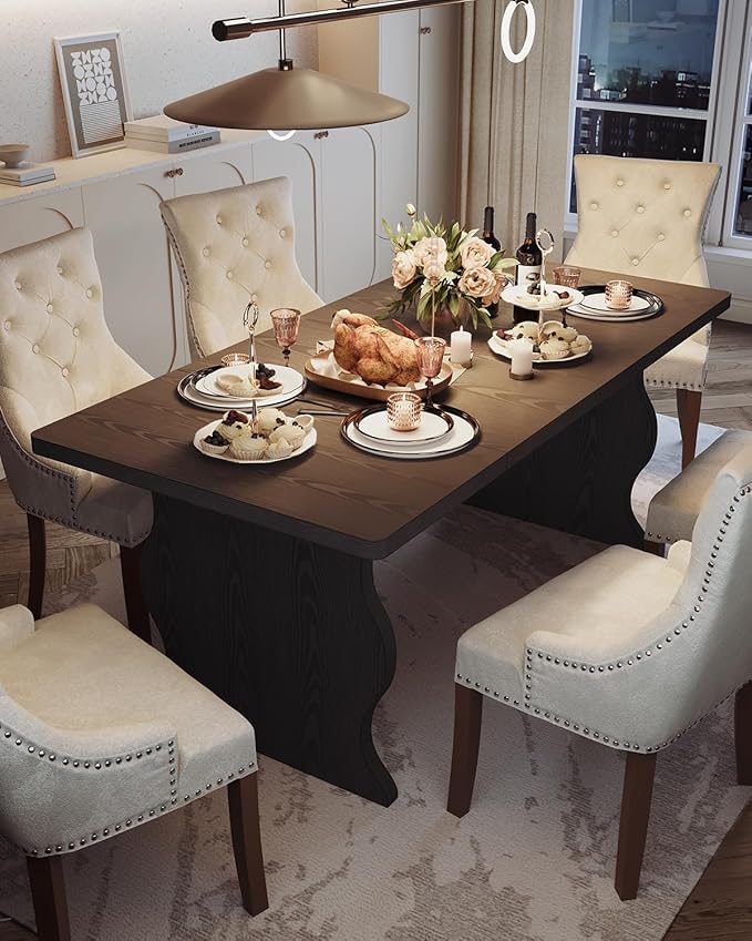 LITTLE TREE Modern Dining Table for 4-6, 63-Inch Rectangular Black Kitchen Table, Wood Kitchen & Dining Room Furniture