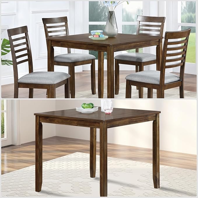 Dining Table for 4, Wooden Square Kitchen Table with Natural Woodgrain Finish, 34.5" MDF Modern Dining Table with Solid Wood Tapered Legs and Rounded Corners, Easy Assembly, Walnut
