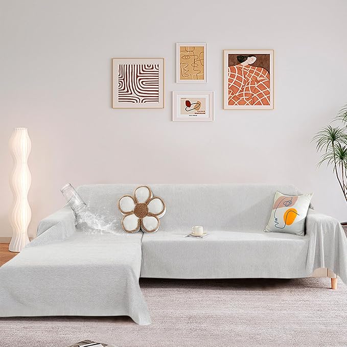 STACYPIK Waterproof Ivory White Sofa Covers Couch Cover for Pets, Anti-Cat Scratch Furniture Protector or 2 Cushion Couch, Washable Jacquard Recliner Loveseat Sofa Slipcover for Pets, Kids-71X102IN