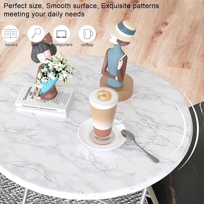 TV Trays Table Set of 4 Round Portable Folding TV Tray Table TV Dinner Tray with Sturdy MDF, No Assembly Required, 17.5 x 17.5 x 26 in (White Marble, 4Pcs)