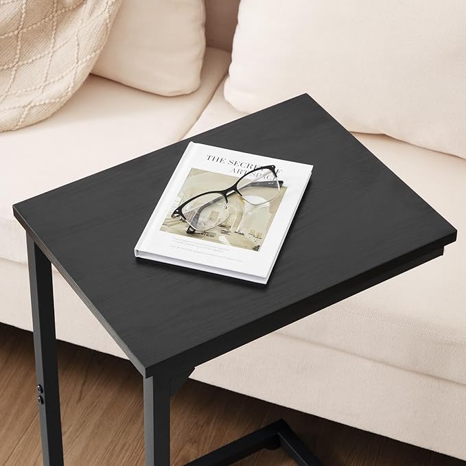 AMHANCIBLE C Shaped End Table Set of 2, Couch Tables That Slide Under, TV Tray Snack Table for Sofa, Small Side Table for Couch, Small Space, Living Room, Black, HET02CBK