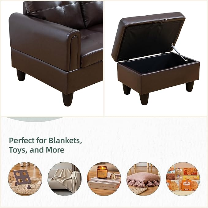L Shaped Sectional Couches, Leather Couch Modular Sectional Sofa with Ottoman Storage, Modern L Shaped Couch with Chaise for Living Room Bedroom Apartment Furniture, Black