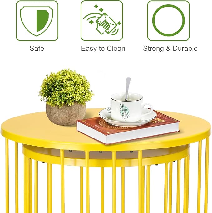 SUNNYPARK Outdoor Side Table Set of 2, Metal Circle Accent End Tables for Balcony Backyard Garden Indoor Living Room, Durable Black Nesting Coffee Tables, 20”+16” Dia