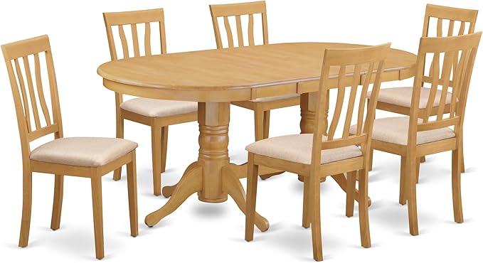 East West Furniture VAAN7-OAK-C 7 Piece Kitchen Table Set Consist of an Oval Dining Table with Butterfly Leaf and 6 Linen Fabric Upholstered Dining Chairs, 40x76 Inch, Oak