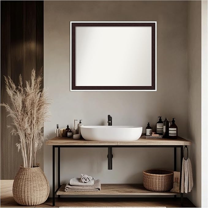 Amanti Art Bathroom Mirror for Over Sink, 25x31 Maya Espresso Silver Rectangle Vanity Mirror, Large Modern Contemporary Frame, Hangs Horizonally and Vertically, Bathroom Wall Decor, Non-Beveled Edge