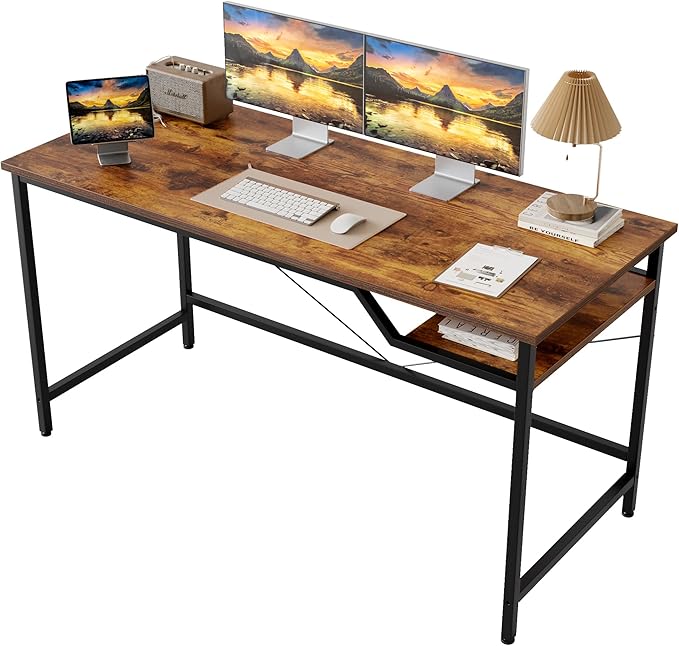 Computer Desk 55 X 24 inch, Gaming Desk for Small Spaces, Modern Simple Style Table for Home Office, Study Student Writing Table (Shelf, Dark Brown, 55 inch)