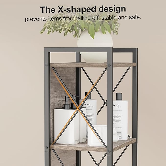 Homhedy 6 Tier Bookshelf Bookcase, Tall Narrow Bookshelf for Small Space, Metal Storage Shelves with Back Panel, for Home Office, Living Room, Kitchen, Bedroom, Industrial Style, Greige