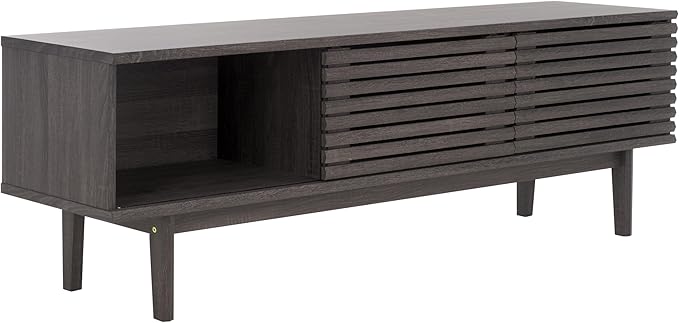 SAFAVIEH Aricia TV Stand for up to 65" Flatscreen – Distressed Black, 2 Sliding Doors with Interior Storage, 1 Open Shelf, Entertainment Media Console (MED9633E)