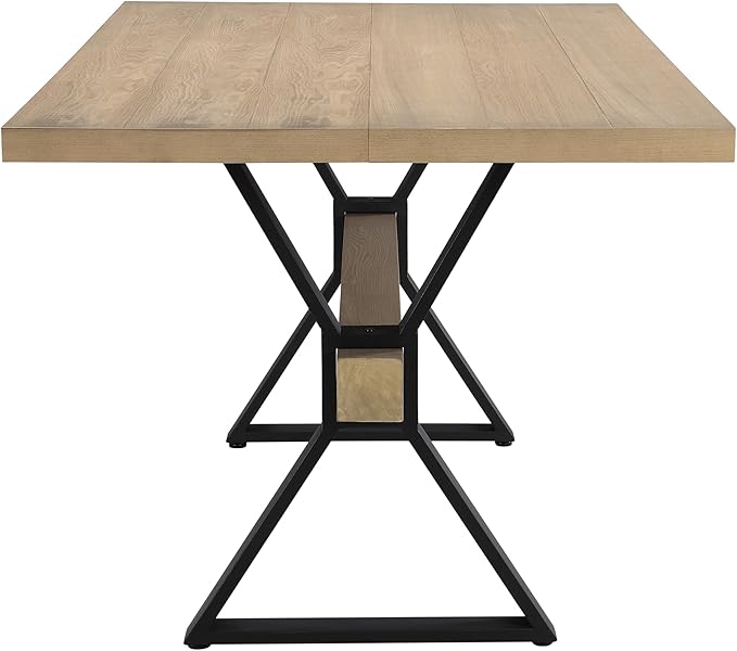 Christopher Knight Home Keyats 63 Inch Dining Table for 6 People, Modern Farmhouse Kitchen Table with X-Shaped Metal Legs, Rectangular Dinner Furniture for Dining Room, Home Office, Light Ash