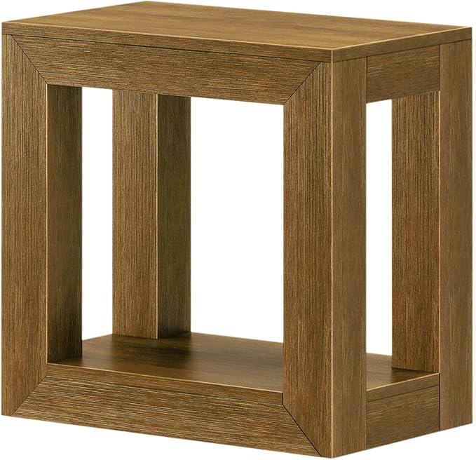 Plank+Beam Modern Rectangular Side Table with Shelf, 25", Solid Wood Narrow End Table for Living Room with Storage, Compact Bedside Table for Small Spaces, Pecan Wirebrush