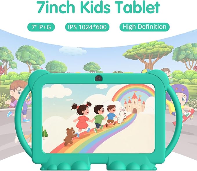 Kids Tablet 7 inch Android 12.0 for Toddler, 4GB RAM 32GB ROM Bluetooth IPS Screen Parental Control Dual Camera Shockproof Case for Educational Games, (Green)