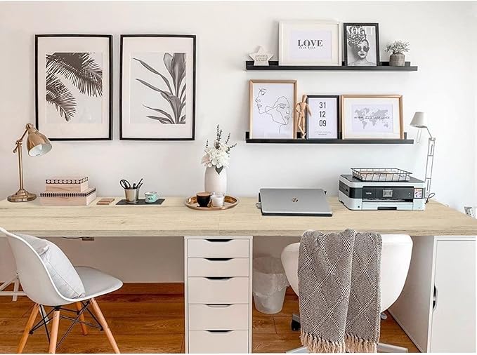Kaboon Universal Tabletop 55"x20", Solid One-Piece Melamine Table Top, Double Desk L-Desk DIY, Home and Office, Oak/Grey Tone