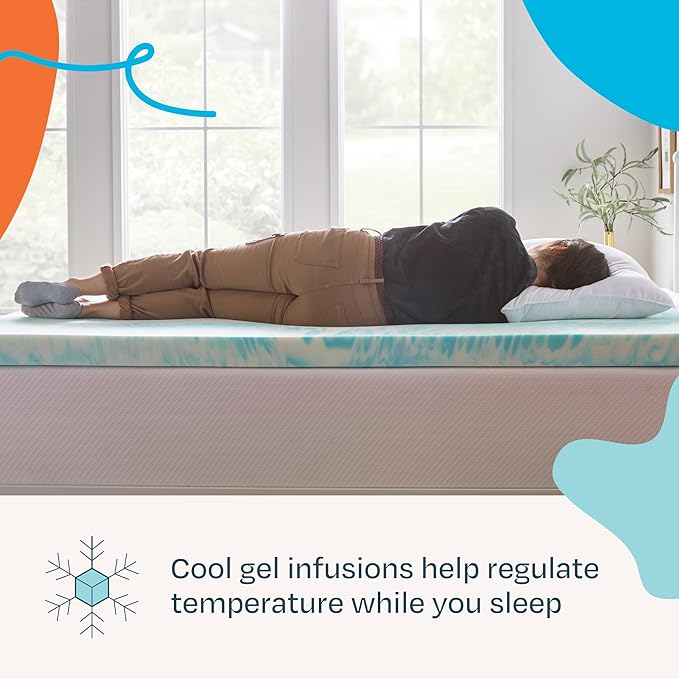 Linenspa 3 Inch Gel Swirl Memory Foam Mattress Topper – Cooling Gel Infused – Pressure Relieving Bed Topper - Mattress Pad – CertiPUR Certified - King Size