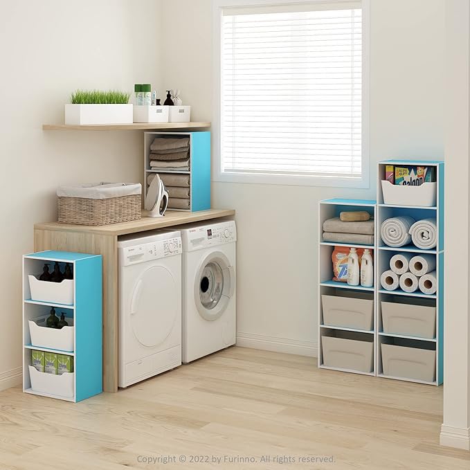 Furinno Luder 3-Tier Open Shelf Bookcase, Light Blue/White