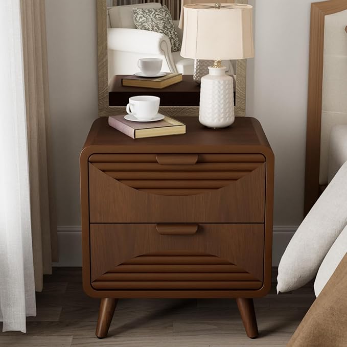 COSIEST Modern Storage Cabinet 2 Drawer, Walnut Accent Cabinet, Sideboard Buffet for Living Room Hallway Dining Room Kitchen
